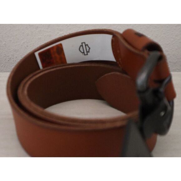 Harley-Davidson BMM040 Men's Sz XL (42/44) Cognac Brown Genuine Leather Belt - Picture 4 of 9